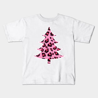 Pink Leopard Print Christmas Tree Kids T-Shirt